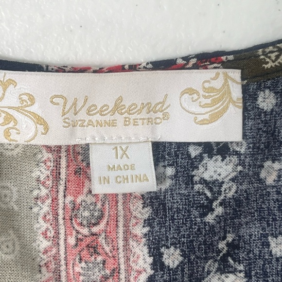 Weekend Suzanne Betro Blouse Womens 1X Boho Peasant Shirt Tunic Floral Print - Picture 5 of 10